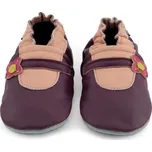 CAROZOO Kožené capáčky s koženou podrážkou fialové s kytičkou 0-6 měsíců Fialová 18,5