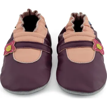 Capáčky CAROZOO Kožené capáčky s koženou podrážkou fialové s kytičkou 0-6 měsíců Fialová 18,5