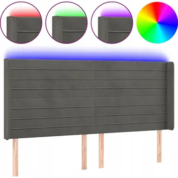Čelo postele LED sametové tmavě šedé 163x16x118/128 cm