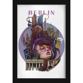 Obraz Obraz grafika v rámu Berlín Medvěd Berlínská zeď Braniborská brána 20x30 cm