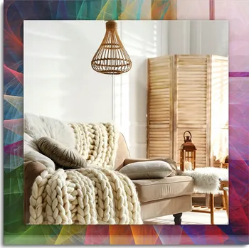 Zrcadlo Zrcadlo závěsné dekorativní s potiskem Barevná abstraktní spirála 60x60 cm