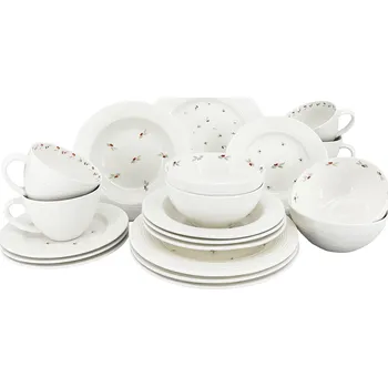 Talíř by inspire 20dílná porcelánová souprava Croft Berries (talíře, misky, hrnky) – kompletní porcelánová jídelní souprava s motivem bobulí pro dokonalé stolování