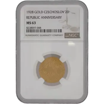 Mincovna Kremnica Zlatá medaile 2 dukát 10. výročí České republiky Jsem ražen z Českého kovu | 1928 | NGC | MS 63 | 6,89 g