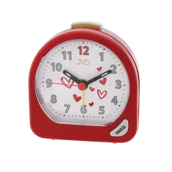Budík Dětský budík se srdíčky JVD červený | Tichý chod | Přehledný ciferník | Ověřeno 1000+ zákazníky | Budík do ložnice | Budík pro děti | ROMERO quartzový strojek, arabská čísla
