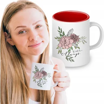 KERAMICKÝ HRNEK 330ml červený vnitřek DÁREK NA VALENTÝNA DEN ŽEN