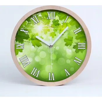 Hodiny Kuchyňské nástěnné hodiny s motivem listů kaštanu, průměr 20 cm