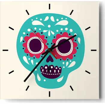 Hodiny Nástěnné hodiny do kuchyně 30x30 Lebka Stylové hodiny na skle Loft Tiché