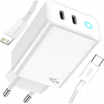 SADA | RYCHLÁ SÍŤOVÁ NABÍJEČKA GaN PD 40W 2xUSB-C + Kabel 2x USB - C