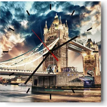 Hodiny Velké nástěnné hodiny na zeď 40x40 Město Skleněné hodiny Čtvercové Tiché