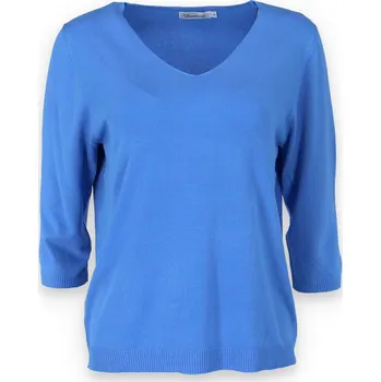 Dámský svetr Svetřík do "V" 3/4 rukáv 19076 Damod barva: modrá, velikost: L
