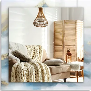 Zrcadlo Čtvercové nástěnné dekorativní zrcadlo s možností montáže vertikálně i horizontálně - Hory v mlze 60x60 cm