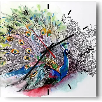 Hodiny Velké nástěnné hodiny na zeď 40x40 Pták Skleněné hodiny Čtvercové Tiché