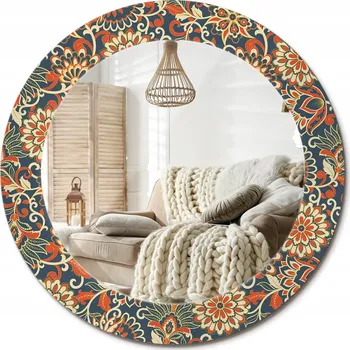 Zrcadlo Stylové kulaté zrcadlo na zeď s potiskem na skle průměr 60 cm Retro květiny