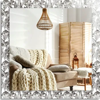 Zrcadlo Čtvercové dekorativní zrcadlo pro vertikální nebo horizontální montáž, motiv Listy a květy, 60x60 cm