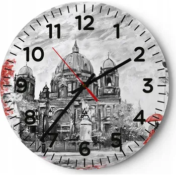 Hodiny Kuchyňské nástěnné hodiny 30x30 Město Moderní skleněné hodiny do obýváku Tiché