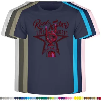 Pánské tričko panske-levne-bavlnene-tricko-potisk-Rock-Star-Live-Music Barva: Navy - tmavě modrá, velikost: S