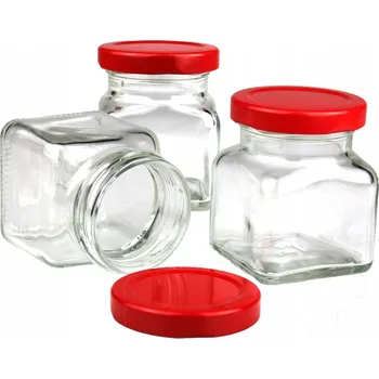 Dóza na potraviny 3x Skleněná dóza sklenice s červeným víčkem na svíčky, zavařování, 120 ml