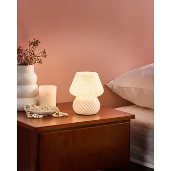 Lampička Stolní lampa na noční stolek bílé sklo s kulatou základnou moderní s kabelem Beliani