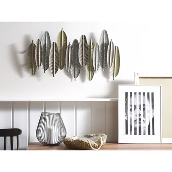 Nástěnná dekorace peří stříbrná zlatá kovová 66 x 37 cm ozdobná industriální moderní styl Beliani