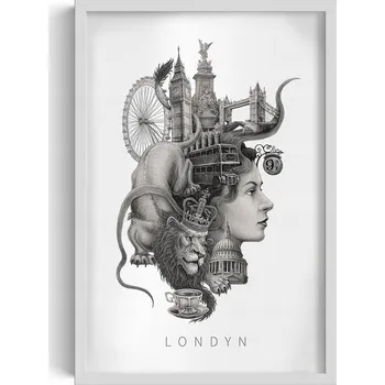 Obraz Obraz v rámu do obýváku Černobílý Londýn Big Ben Tower Bridge 40x60 cm