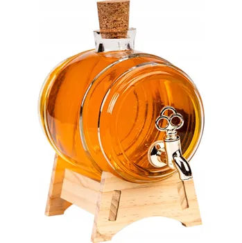 Skleněný soudek 1L na pálenku, nápoje, šťávu S KOHOUTKEM