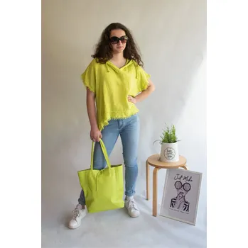 Halenka s kapucí len 2269 Itálie barva: zelená-limetka, velikost: Univerzální-jedna velikost