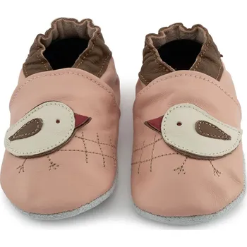 Capáčky CAROZOO Kožené capáčky s koženou podrážkou ptáček růžový 4-5 let Růžová 28