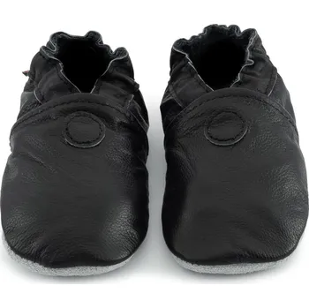 Capáčky CAROZOO Kožené capáčky s koženou podrážkou jednobarevné černé 2-3 roky Černá 24,5