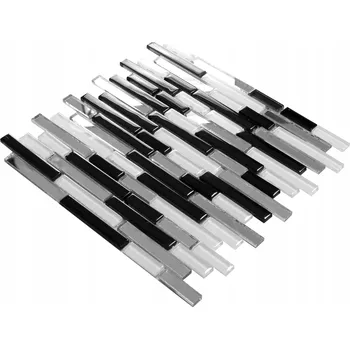 Obklad Skleněná mozaika Englass 30 x 30 cm bílá, černá, odstíny šedé a stříbrná