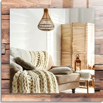 Zrcadlo Dekorativní nástěnné zrcadlo s potiskem Dřevěný stěnový panel 60x60 cm