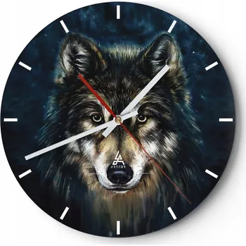 Hodiny Velké nástěnné hodiny na zeď 40x40 Vlk Skleněné hodiny Kulatý Tiché