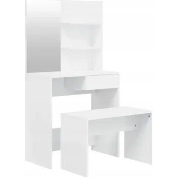 Toaletní stolek Toaletní Stolek se stoličkou - bílý vysoký lesk - 74.5x40x141 cm