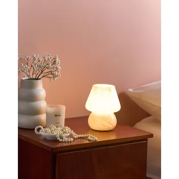 Lampička Stolní lampa na noční stolek béžové sklo s kulatou základnou moderní s kabelem Beliani