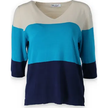 Dámský svetr Svetřík pruh s 3/4 rukávem 23082 Damod barva: modrá, velikost: M