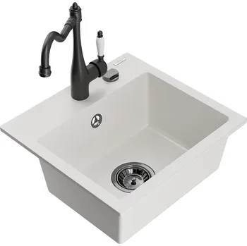 Granitový dřez MEXEN/S - Milo granitový dřez 1-miska včetně baterie Carla, bílá 6505-20-670700-70