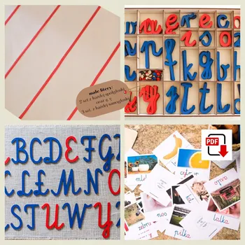 Dřevěná hračka Sada: Pohyblivá abeceda Montessori podložka + PDF karty