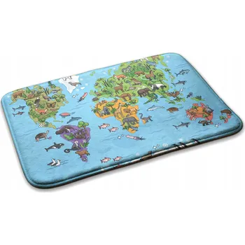 Koberec Dětský koberec s protiskluzovou gumovou podložkou do dětského pokoje - Zvířata na mapě světa