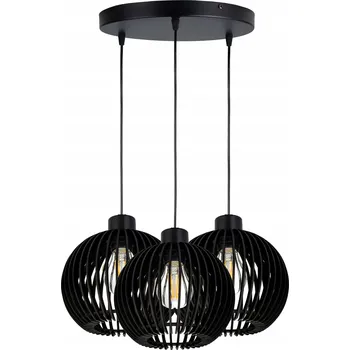 Závěsné stropní svítidlo ČERNÉ, lustr Loft pro 3x E27, dřevo ČERNÉ