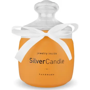 Svíčka VONNÁ SVÍČKA SILVER CANDLE RUČNĚ VYROBENÁ CREAMY CARMEL ŠPERK NÁHRDELNÍK