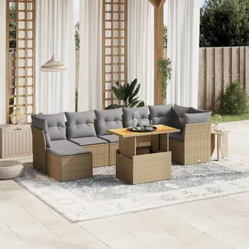 8dílná zahradní sedací souprava s poduškami béžová polyratan Béžová3275488