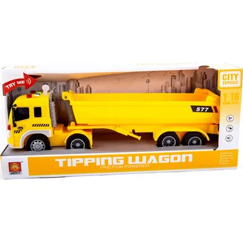 autíčko ŽLUTÝ NÁKLADNÍ AUTOMOBIL SKLÁPĚČKA KLAKSON ZVUK MOTORU