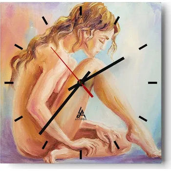 Hodiny Velké nástěnné hodiny na zeď 40x40 Žena Skleněné hodiny Čtvercové Tiché