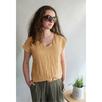 Halenka s kratkým rukávem 115191 barva: hnědá-camel, velikost: L/XL