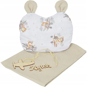 Polštář Vaflová deka ZAVINOVAČKA 100x75 cm + POLŠTÁŘ s oušky, BAVLNA, Sada pro novorozence