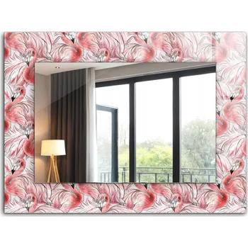 Zrcadlo Nástěnné Zrcadlo se skleněným rámem s tištěným motivem Růžoví plameňáci 80x60