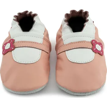 Capáčky CAROZOO Kožené capáčky s koženou podrážkou růžové s kytičkou 18-24 měsíců Růžová 22,5