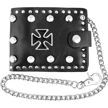 Peněženka Kožená peněženka s řetízkem Maltézský kříž (Černá peněženka z kůže)