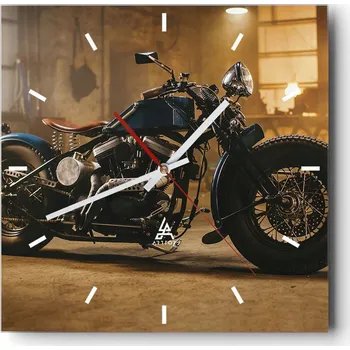 Hodiny Velké nástěnné hodiny 40x40 Motorka Skleněné hodiny Čtvercové Tiché