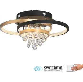 PAUL NEUHAUS Stropní svítidlo černá/mosaz s křišťálovými přívěšky stmívatelné krokově stmívatelné 3000K PN 6267-68