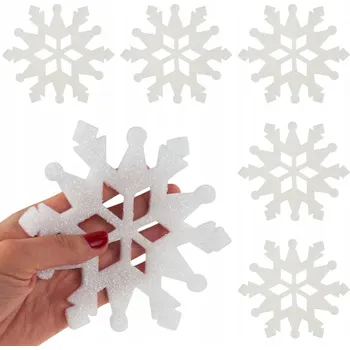 Vánoční dekorace SNĚHOVÁ VLOČKA vánoční koule S SNĚHOVÝMI VLOČKAMI, TŘPYTIVÁ OKENNÍ DEKORACE, OZDOBA NA STROMČEK, 6 KS